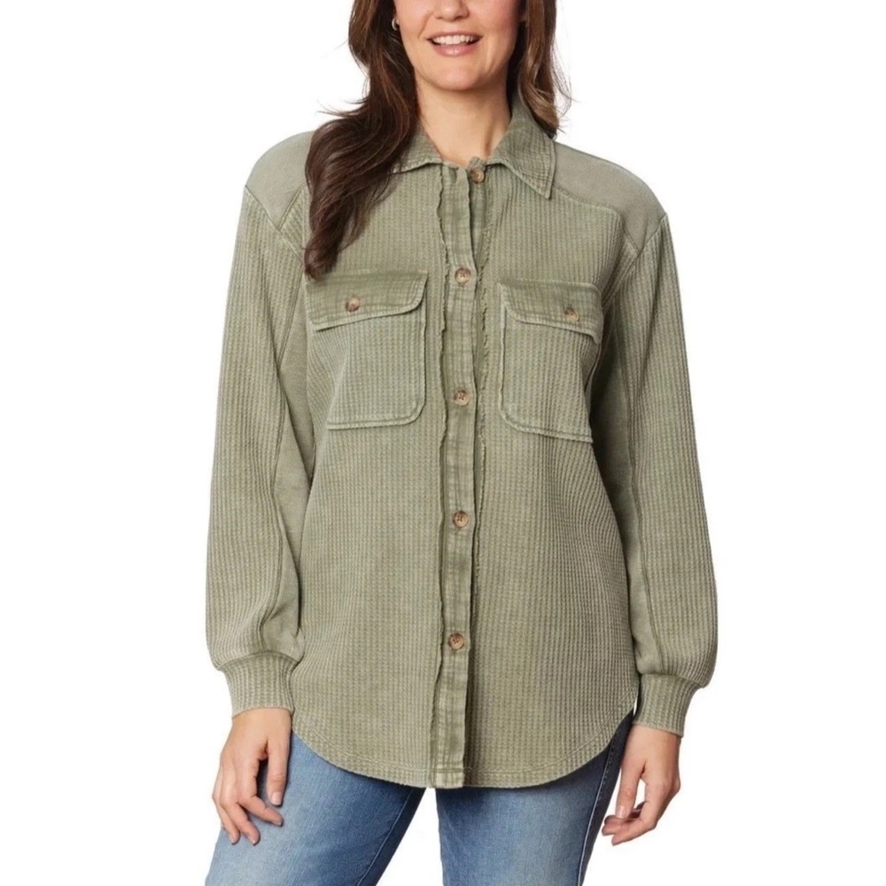 Briggs New York Women's Waffled Button-Down Shirt Green Size S, L